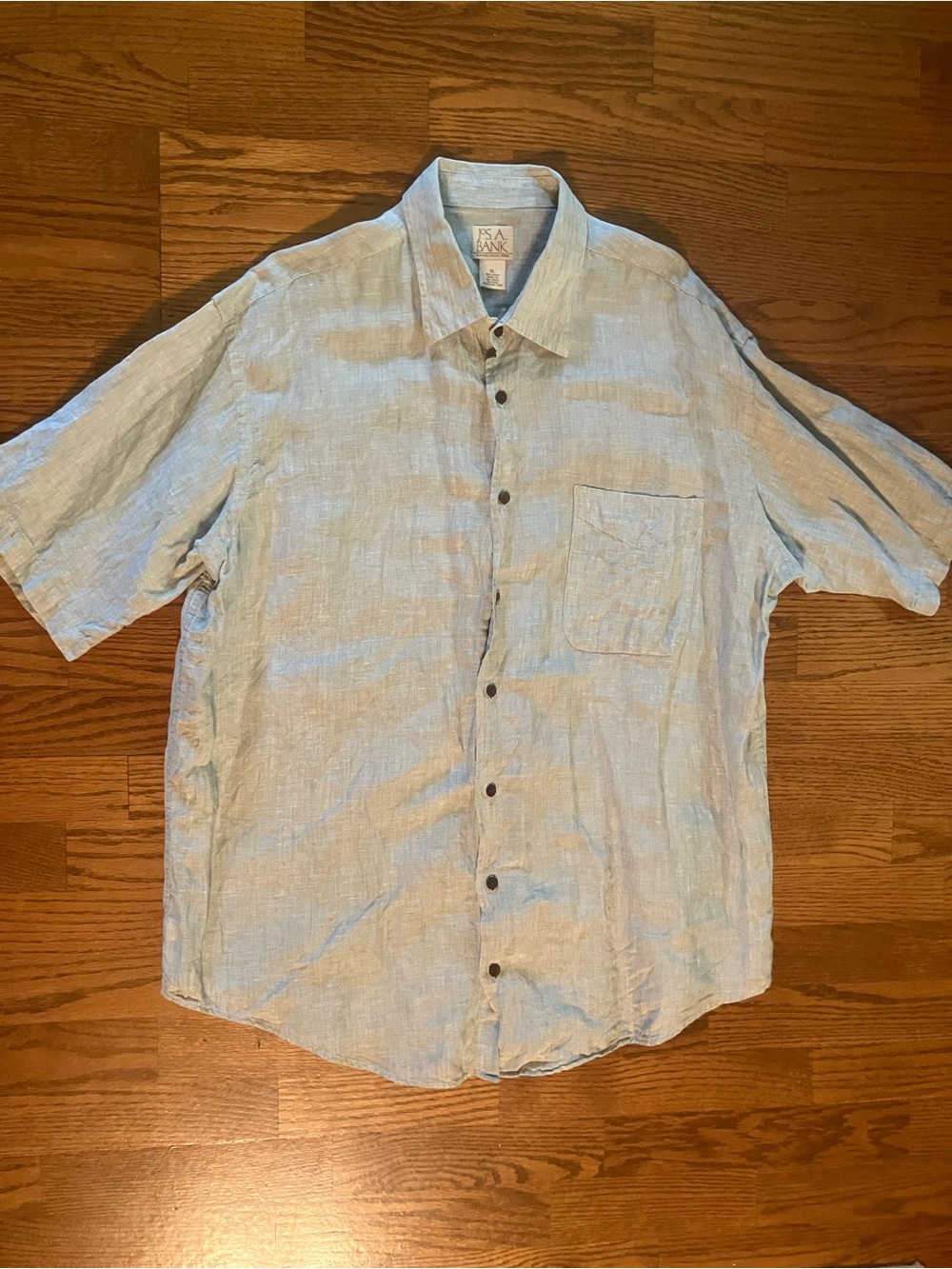 Jos A Bank Men's Pale Green Button Up Short Sleeve 100% Linen Shirt Size XL